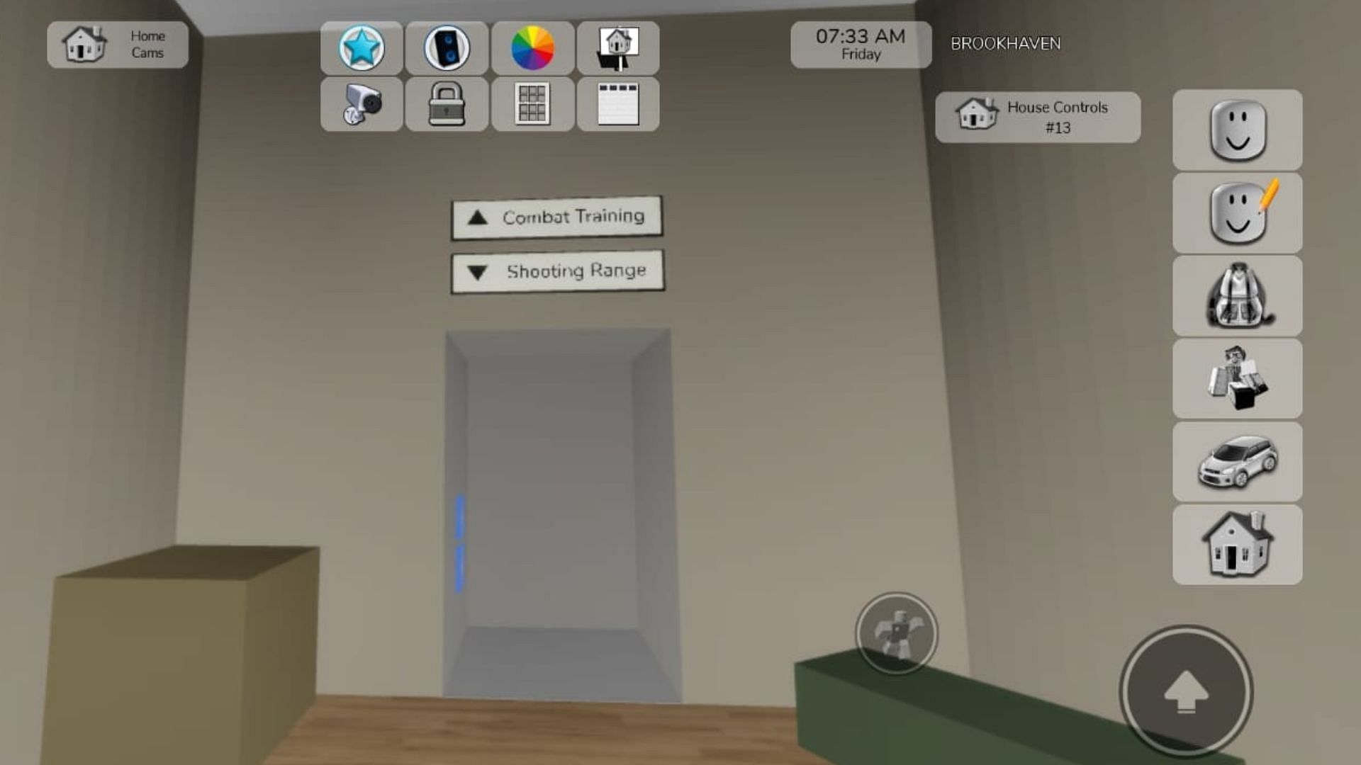 Use the elevator to access the shooting or combat range (Image via Roblox)